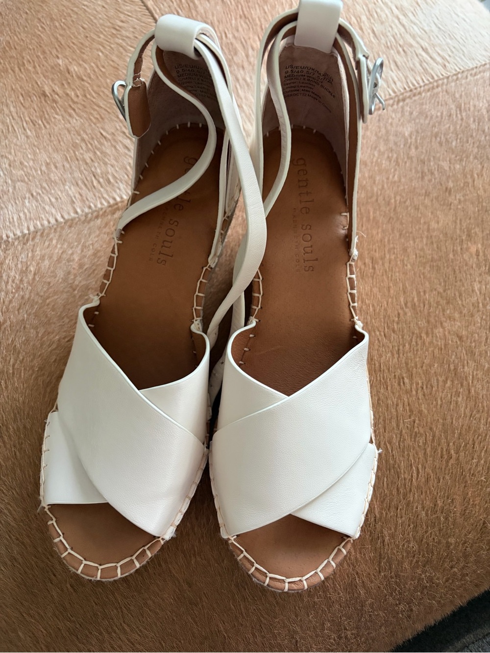 gentle souls White Leather Crisscross Espadrille Wedge Sandals